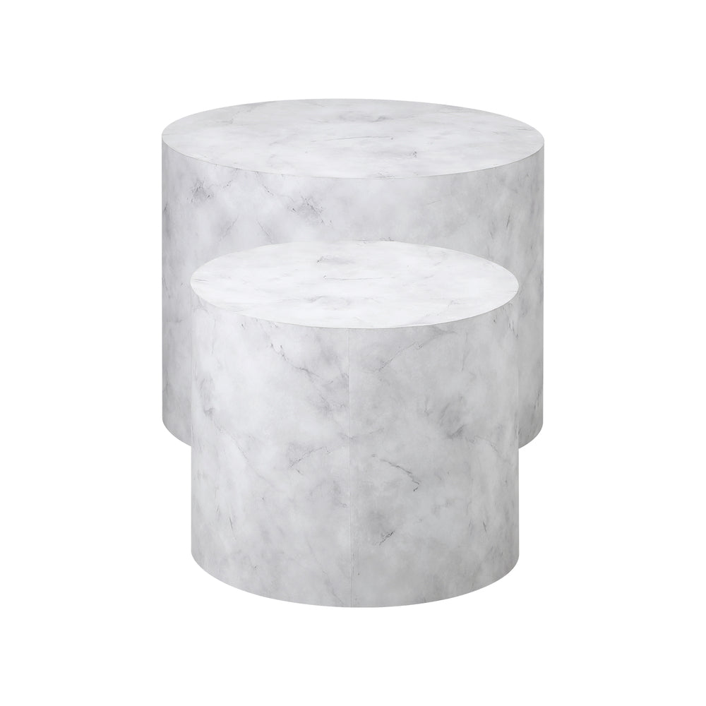 Round Coffee Table Set of 2 Marble Effect White