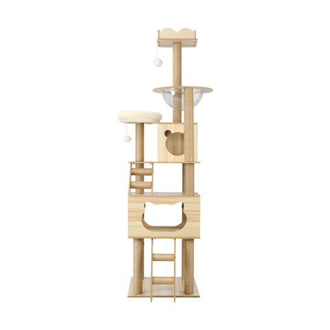 Elevate Your Cat's World: 190cm Wooden Cat Tree with Ladder, Condo, and Scratching Post