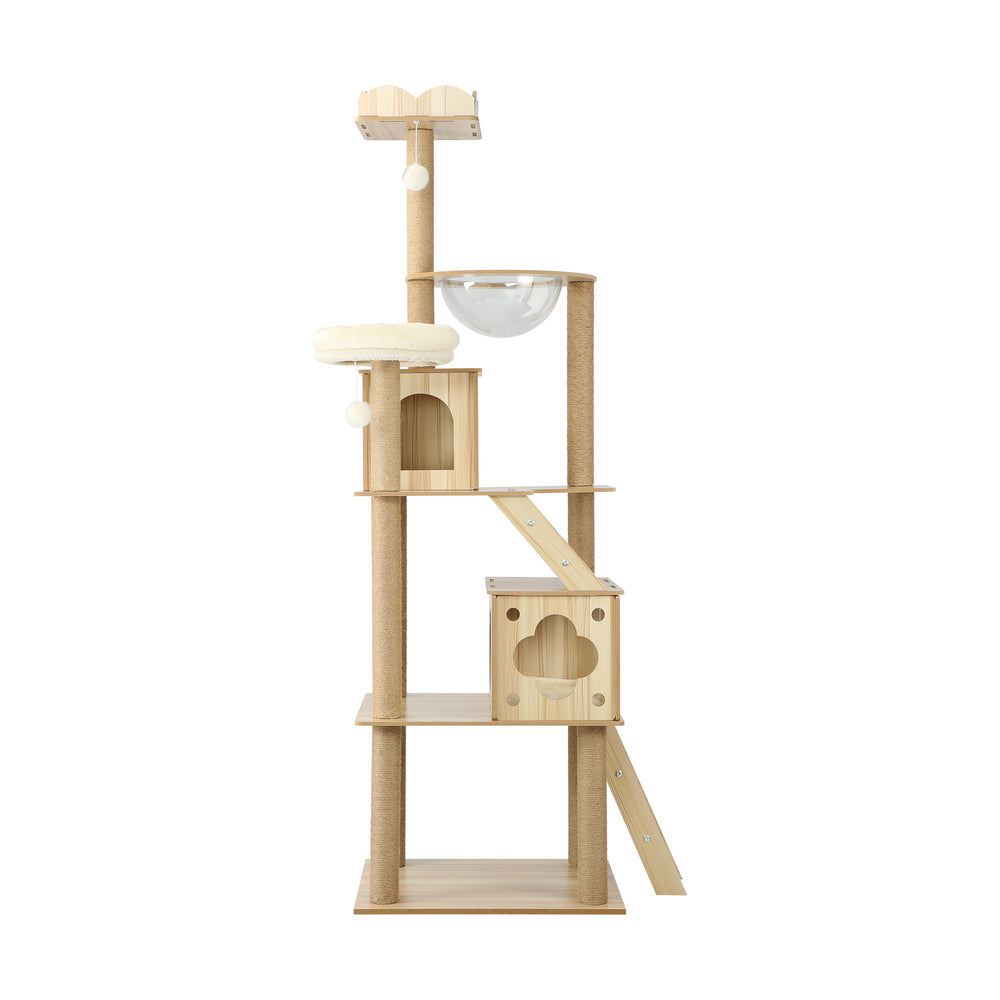 Elevate Your Cat's World: 190cm Wooden Cat Tree with Ladder, Condo, and Scratching Post