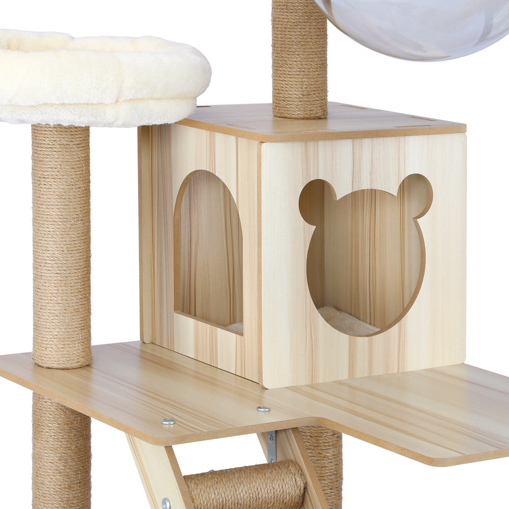 Elevate Your Cat's World: 190cm Wooden Cat Tree with Ladder, Condo, and Scratching Post