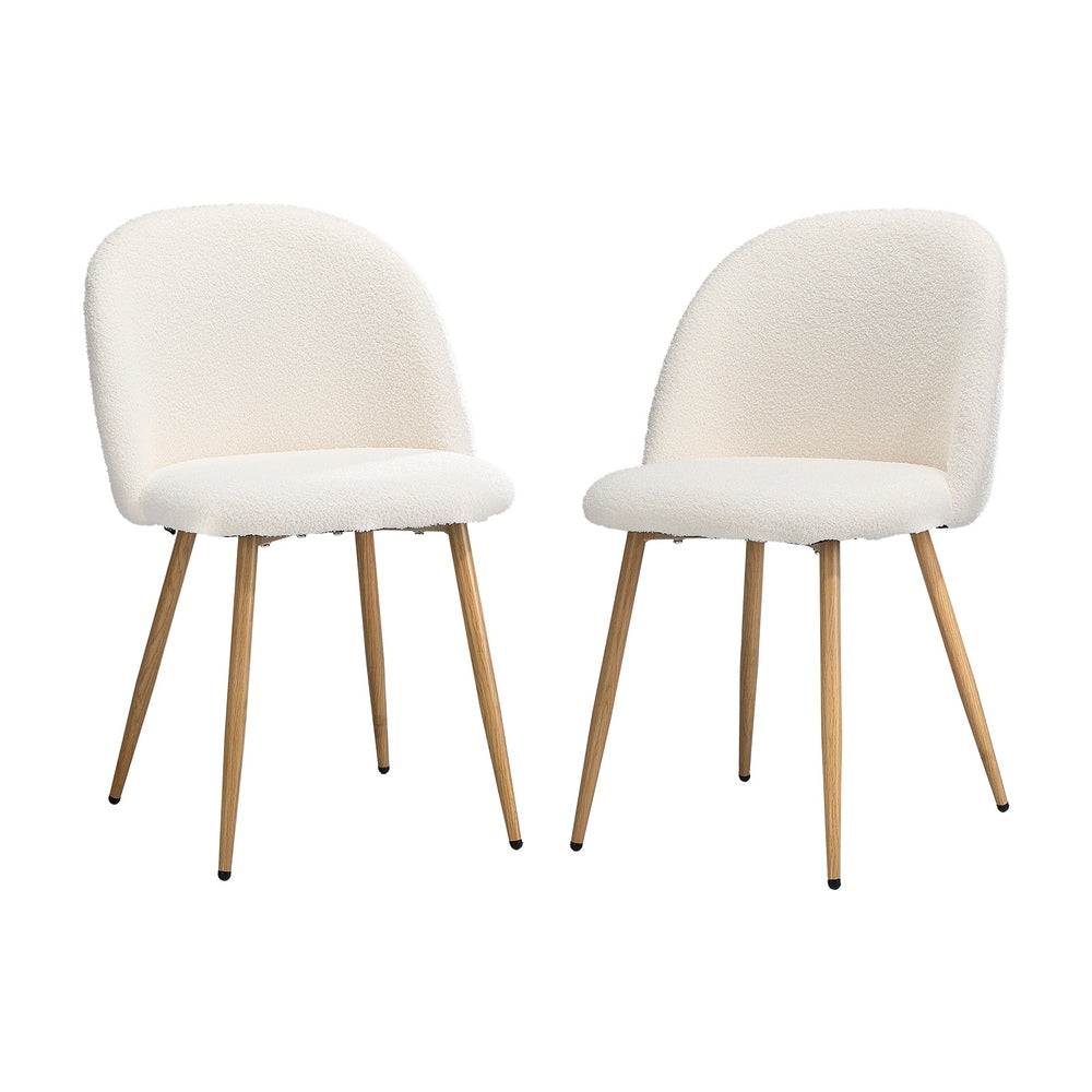 2x Dining Chairs Upholstered Sherpa Wooden White