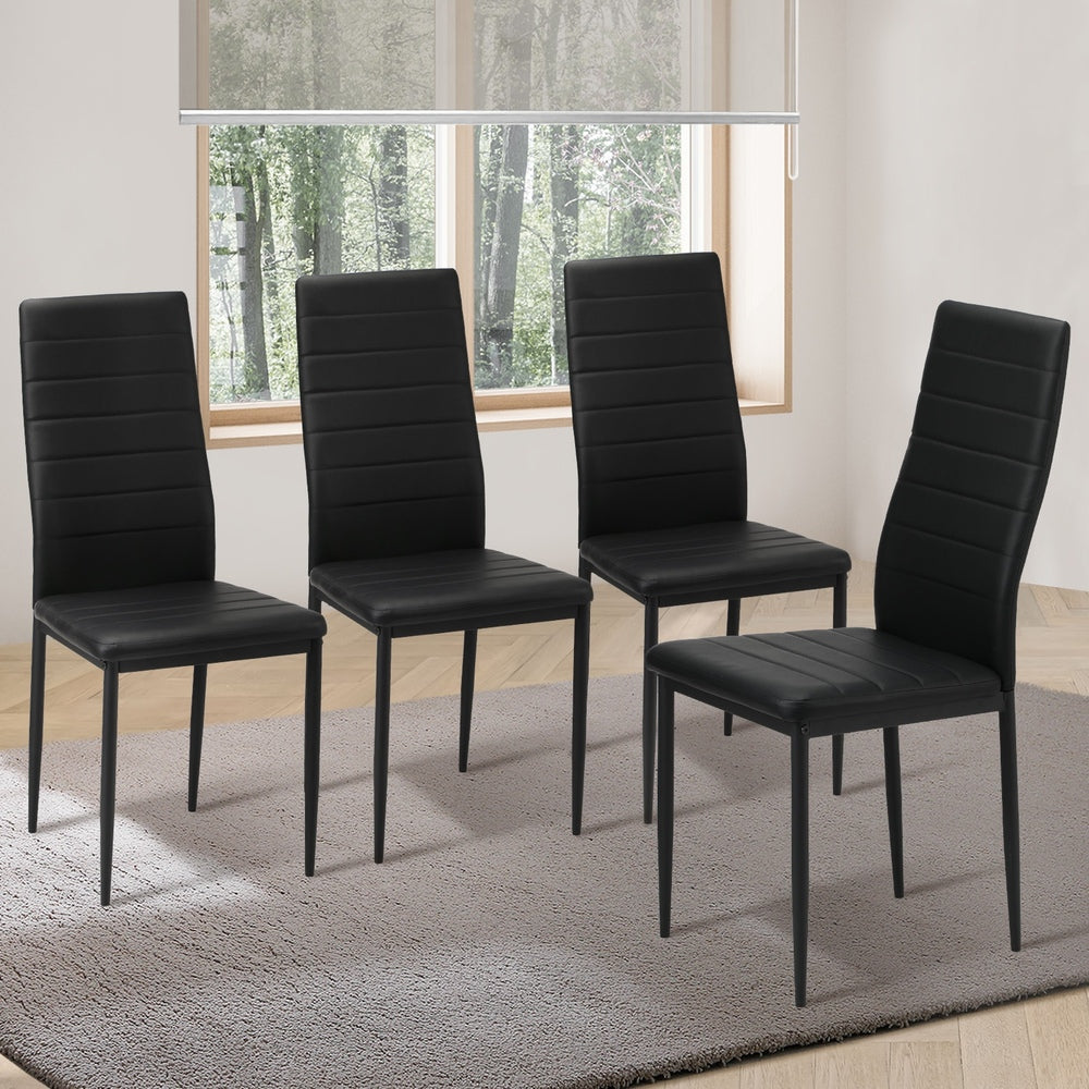 6PCS Dining Chairs High-Back Leather Black