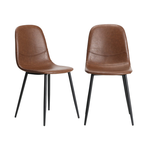 2x Dining Chairs Lounge Room PU Leather Brown