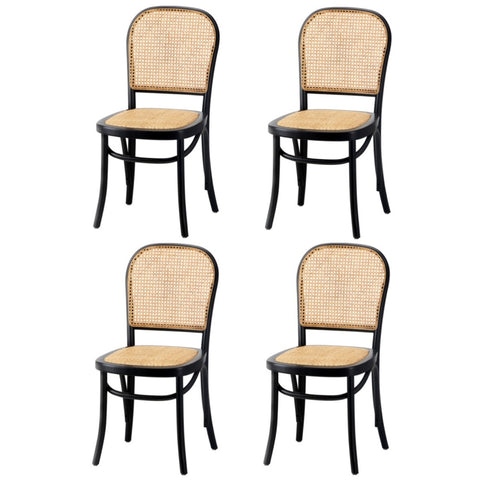 4Pcs/6Pcs Dining Chairs Wooden Chairs Rattan Black