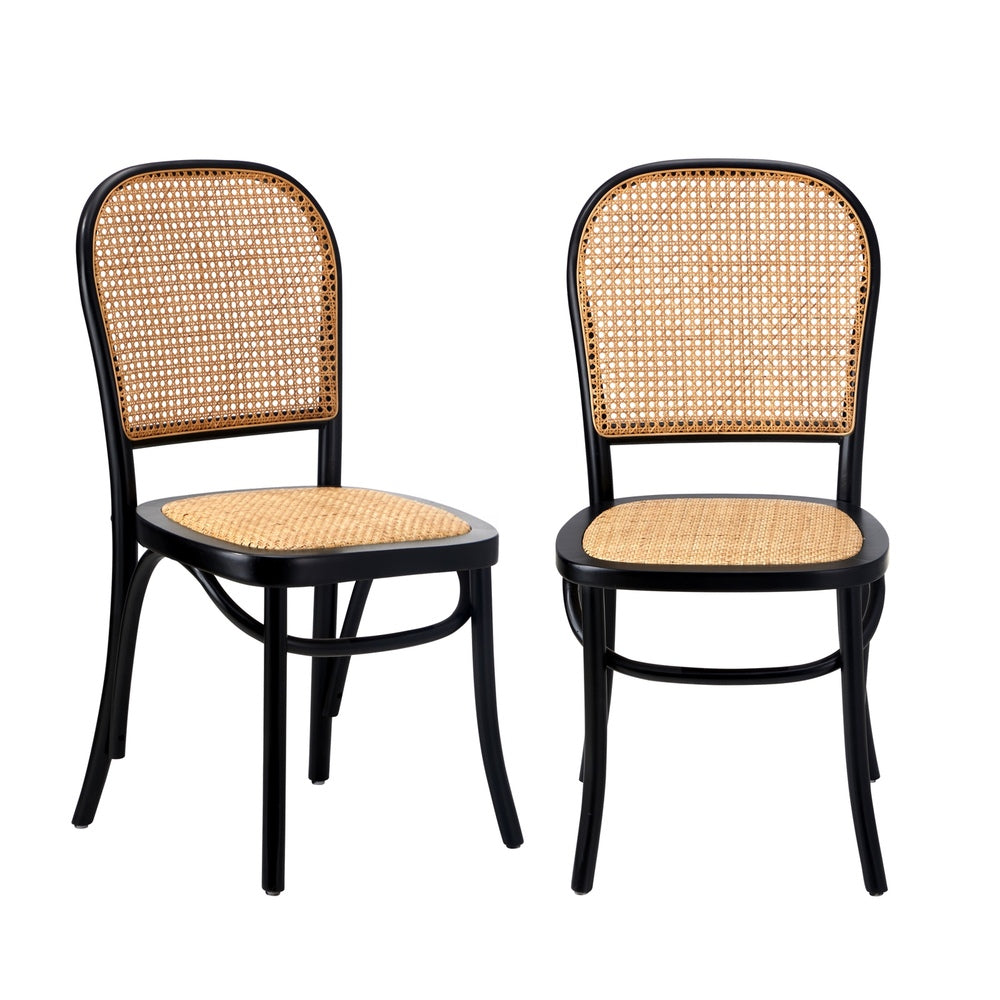 4Pcs/6Pcs Dining Chairs Wooden Chairs Rattan Black