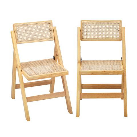 2x Dining Chairs Folding Rattan Chair Wooden