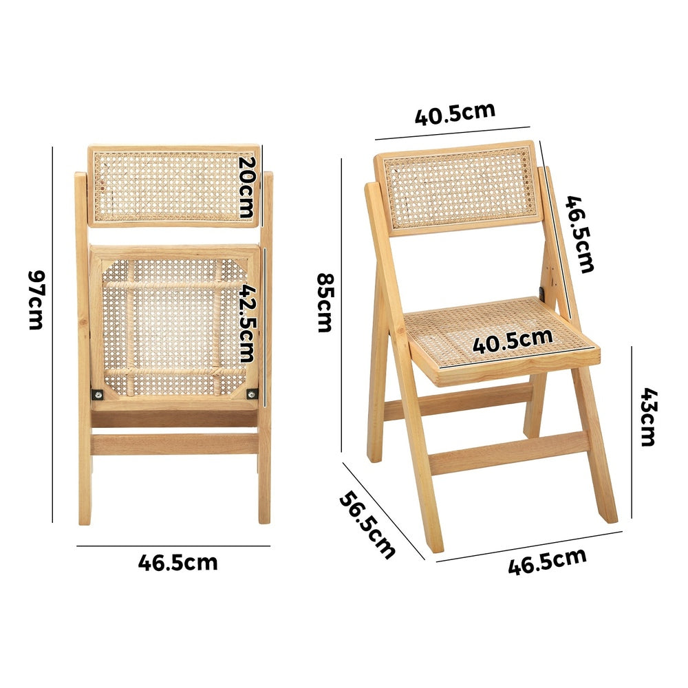 2x Dining Chairs Folding Rattan Chair Wooden