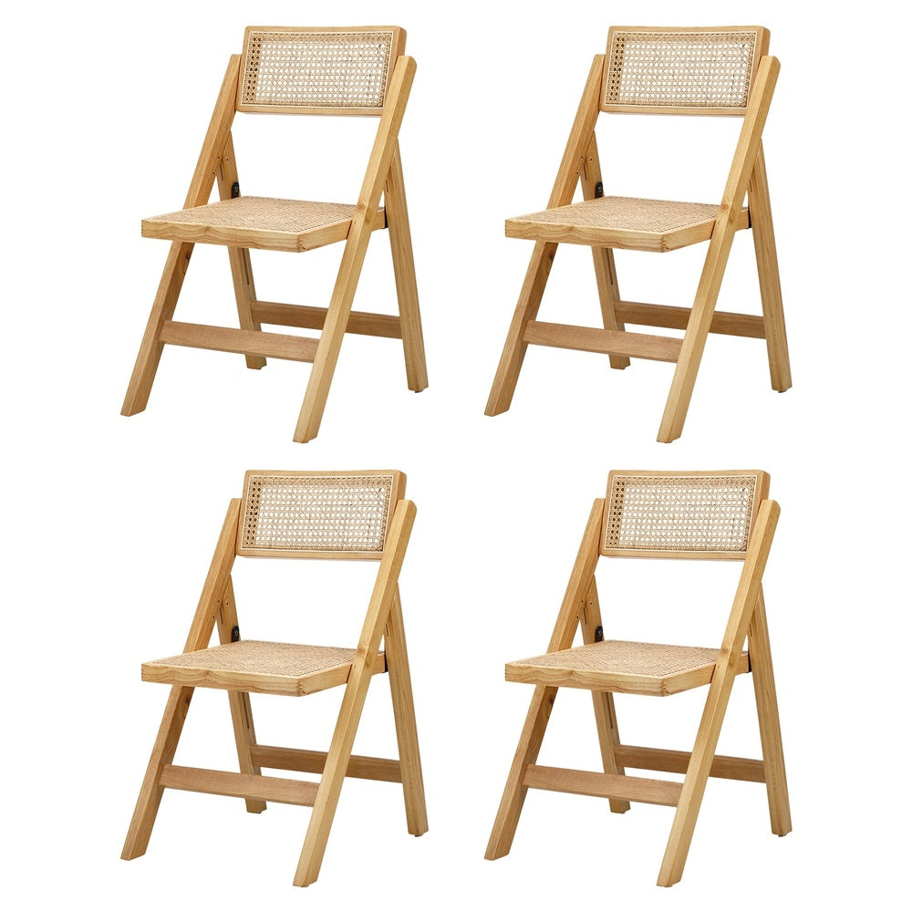 4x Dining Chairs Folding Rattan Chair Wooden