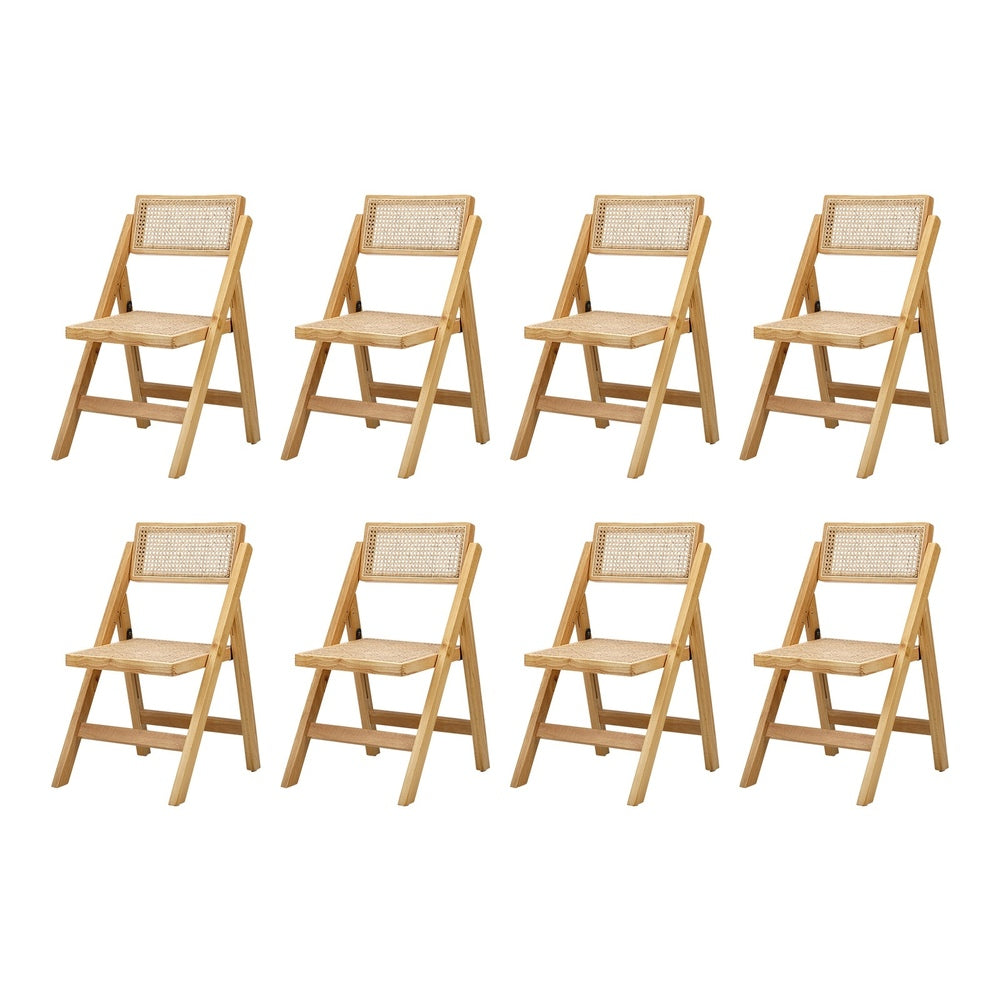 8x Dining Chairs Folding Rattan Chair Wooden