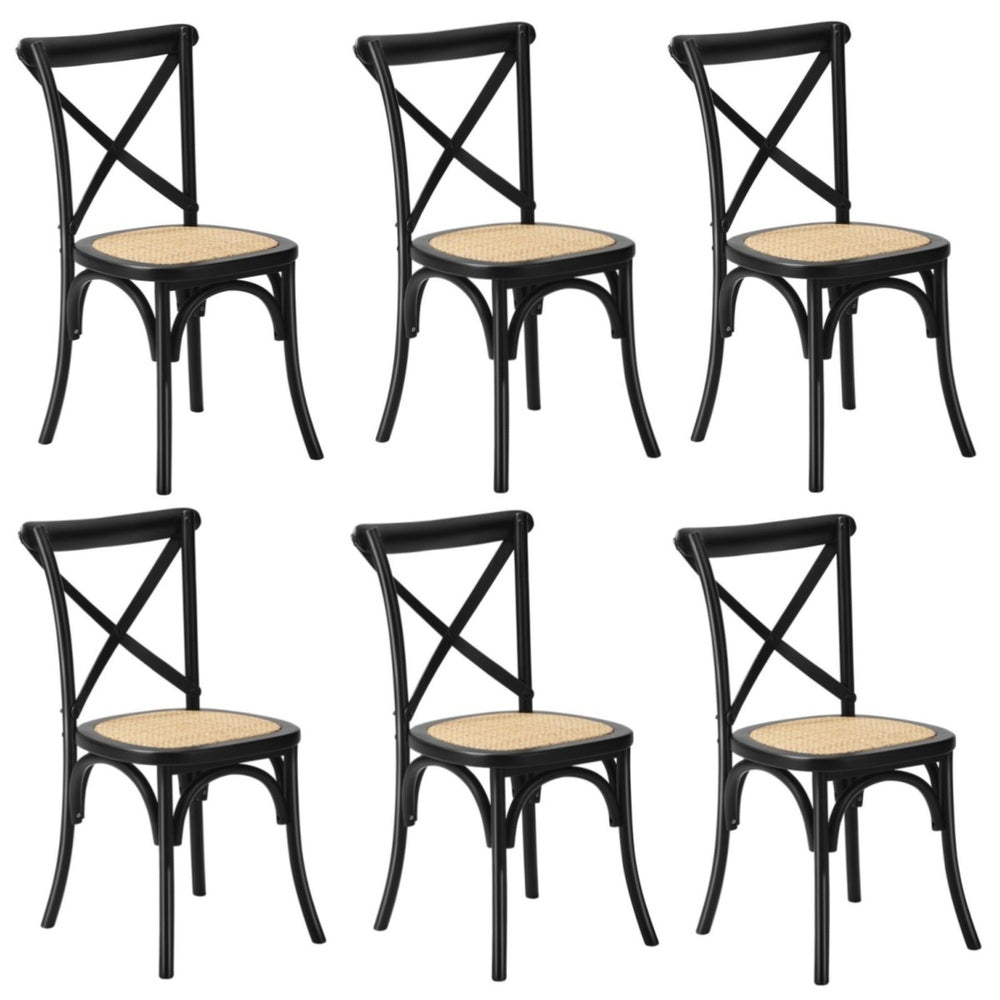 6PCS Crossback Dining Chair Ratan Seat Black