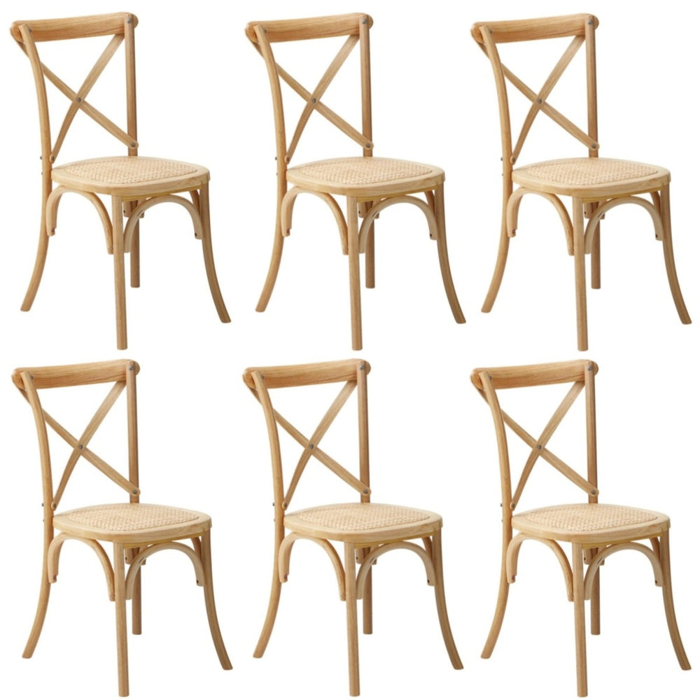 6PCS Crossback Dining Chair Ratan Seat Natural