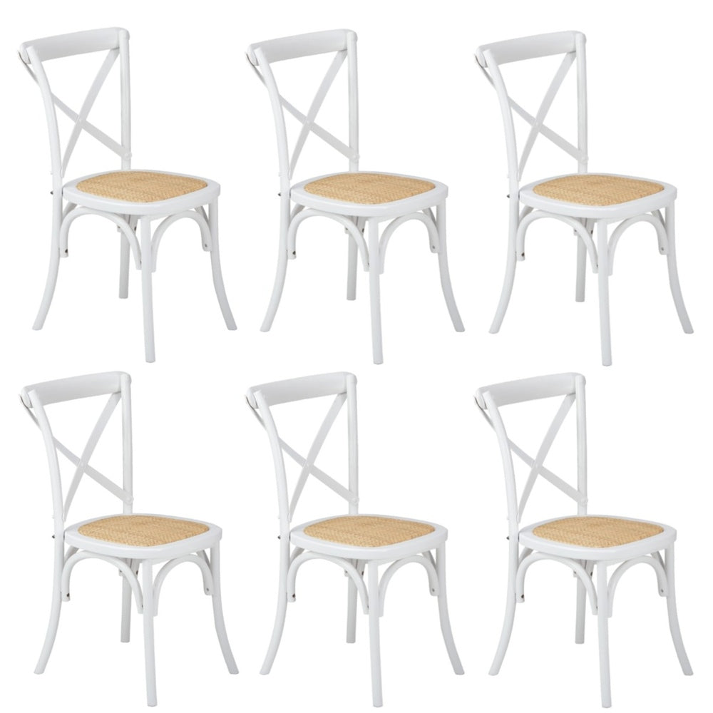 6PCS Crossback Dining Chair Ratan Seat White