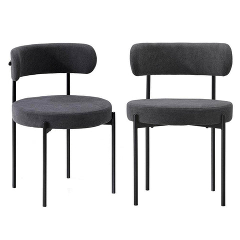 2x Dining Chair Boucle Seat Backrest Dark Grey/White