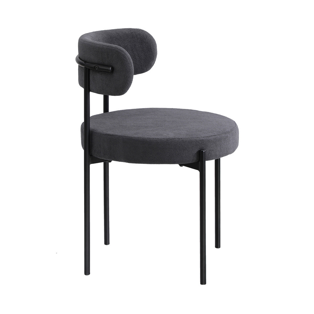 Dining Chair Round Boucle Backrest Dark Grey/White