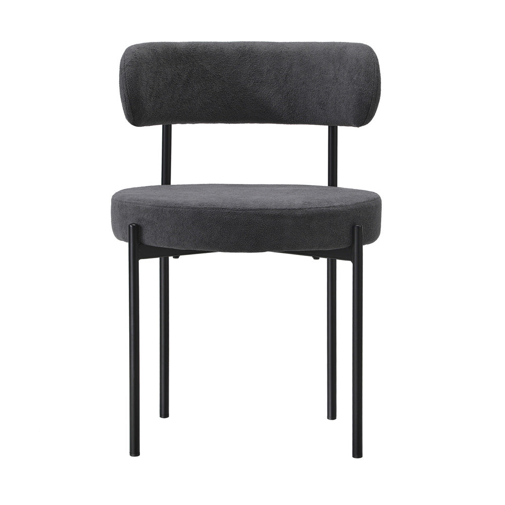 Dining Chair Round Boucle Backrest Dark Grey/White