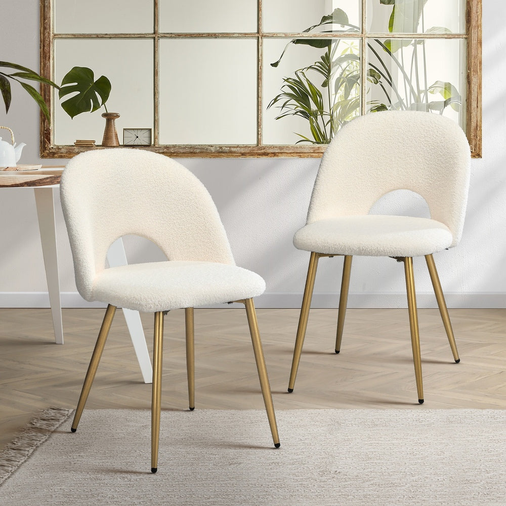 2PCS Dining Chairs Armchair Sherpa Golden White