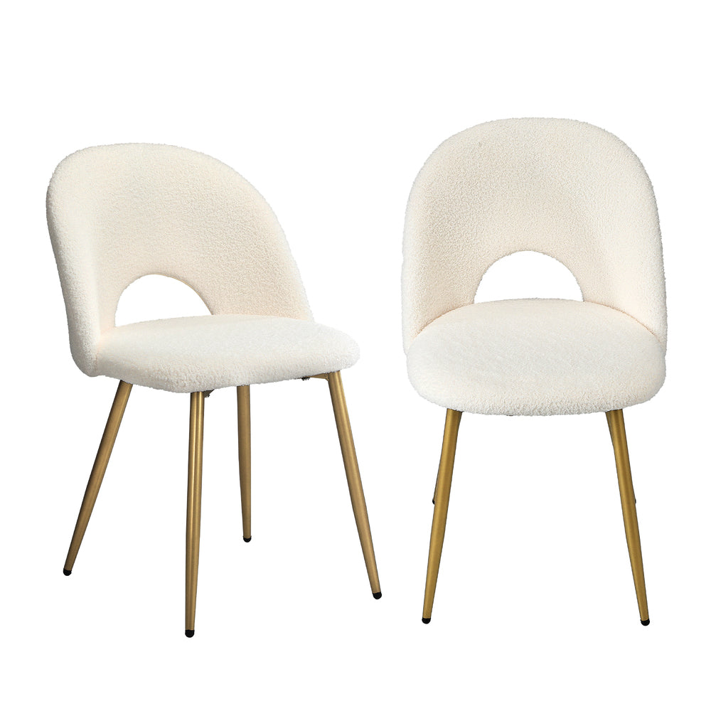 2PCS Dining Chairs Armchair Sherpa Golden White