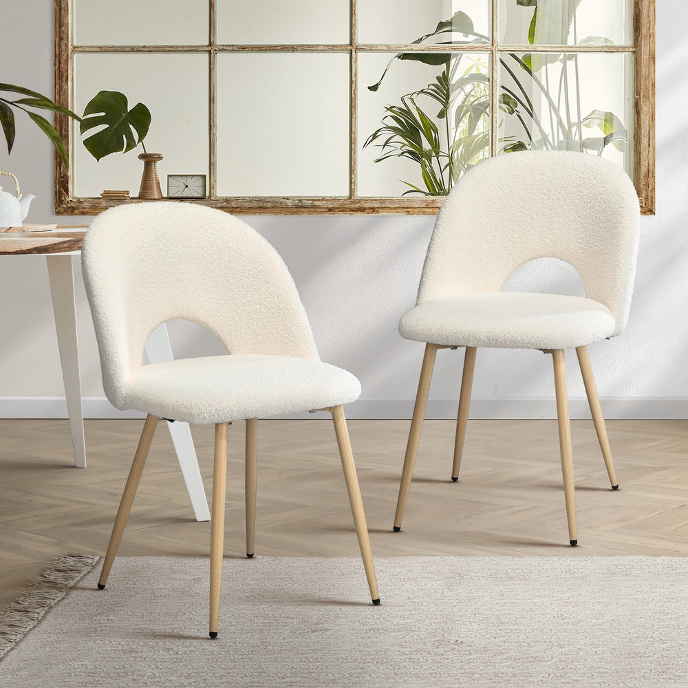 2PCS Dining Chairs Armchair Sherpa Wooden White