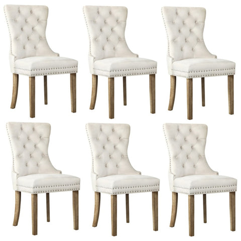 6x Velvet Dining Chairs French Provincial Tufted Beige