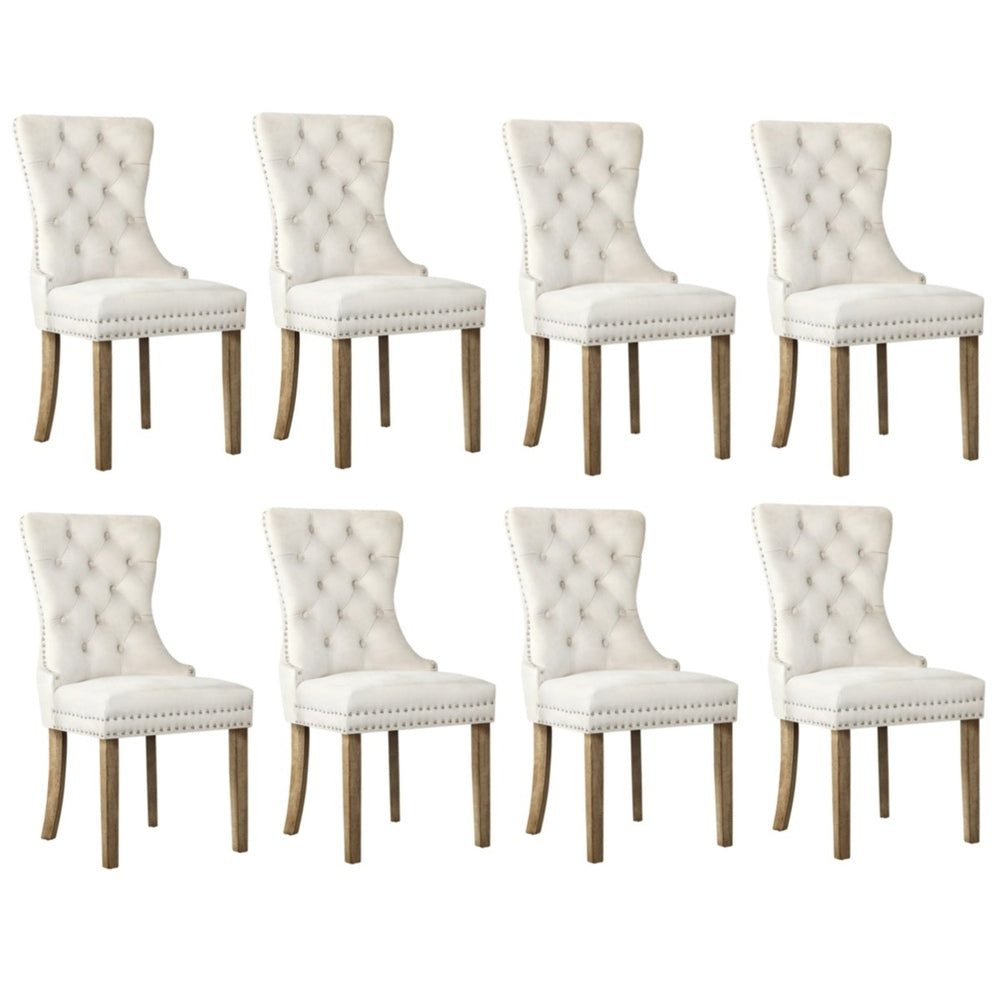 8x Velvet Dining Chairs French Provincial Tufted Beige