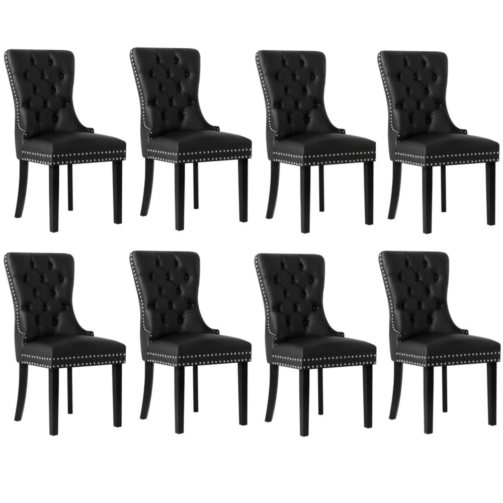 8x Dining Chairs French Provincial Tufted PU Leather Black