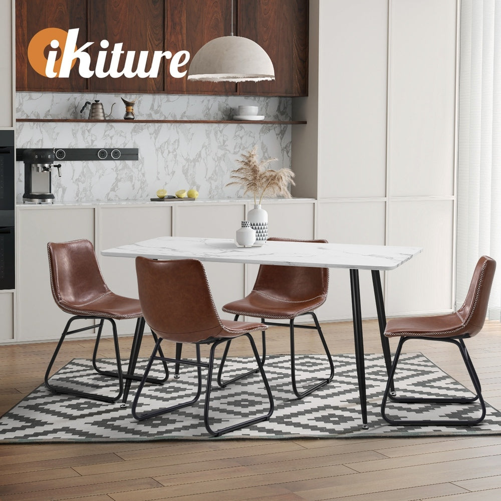 Dining Chairs Retro Padded Seat PU Brown/Grey