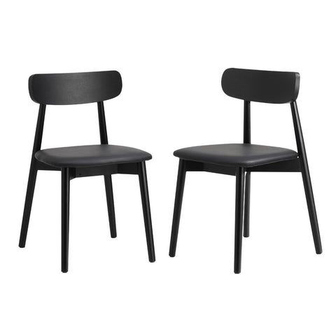 2x Dining Chairs PU Leather Solid Wood Cafe Lounge Black