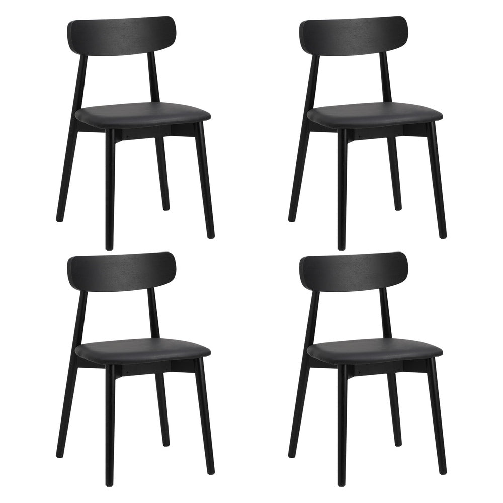 4x Dining Chairs PU Leather Solid Wood Black