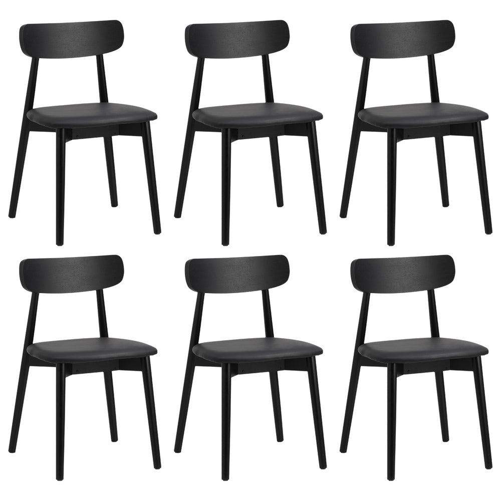 6x Dining Chairs PU Leather Solid Wood Black