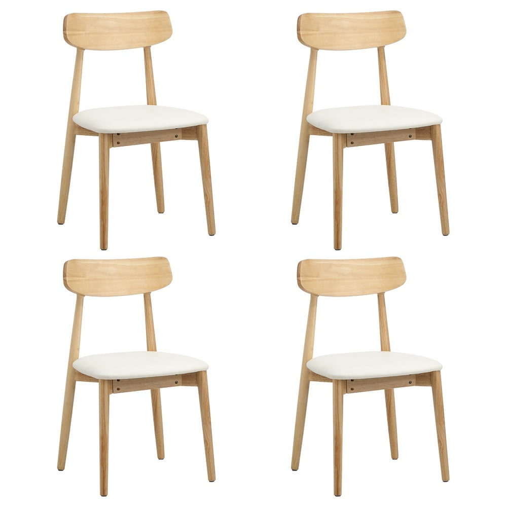 4x Dining Chairs PU Leather Solid Wood Beige