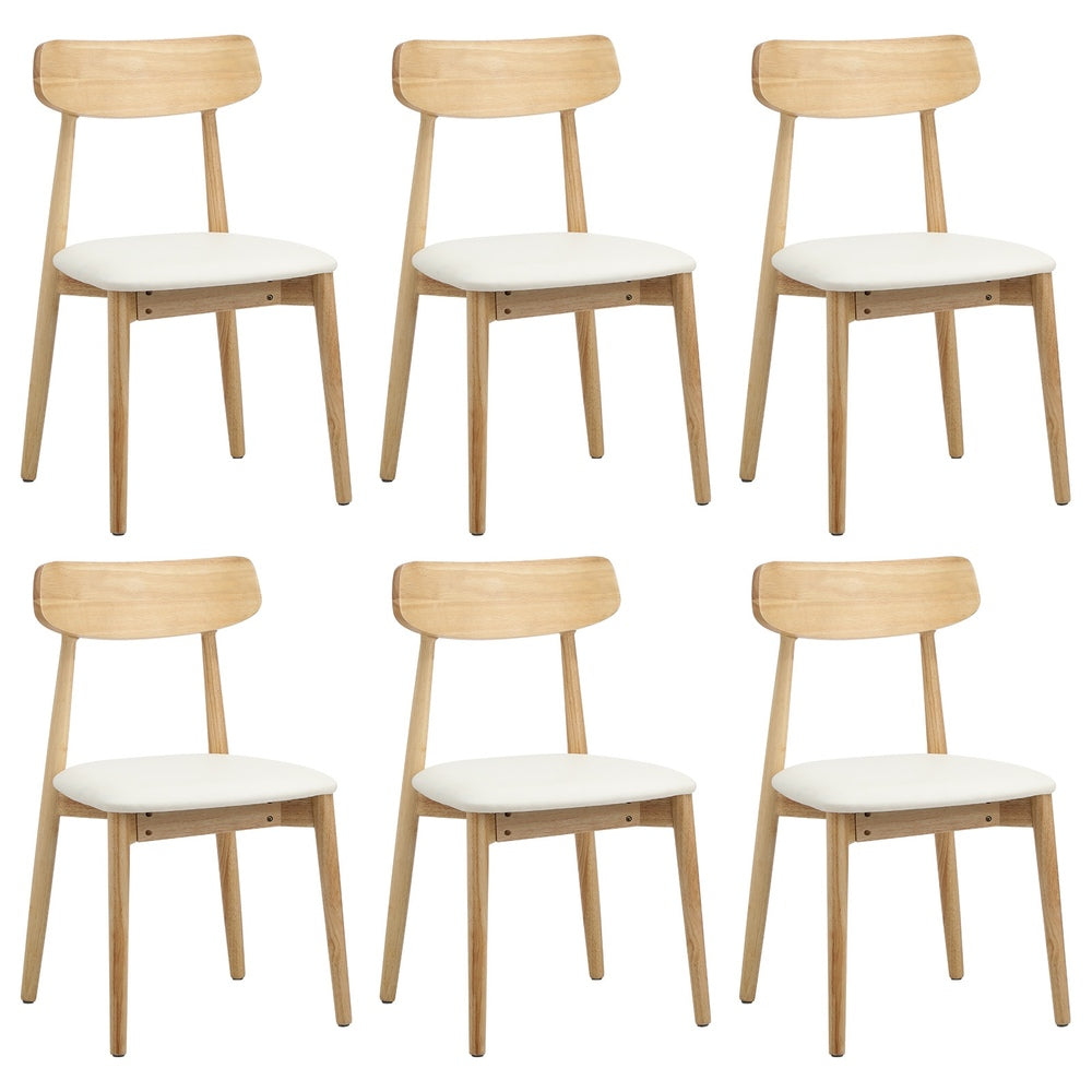 6x Dining Chairs PU Leather Solid Wood Beige