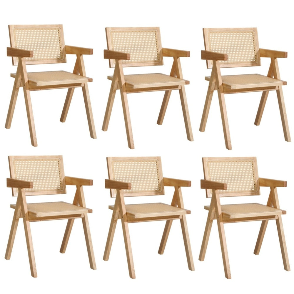 6x Wooden Dining Chairs Rattan Natural