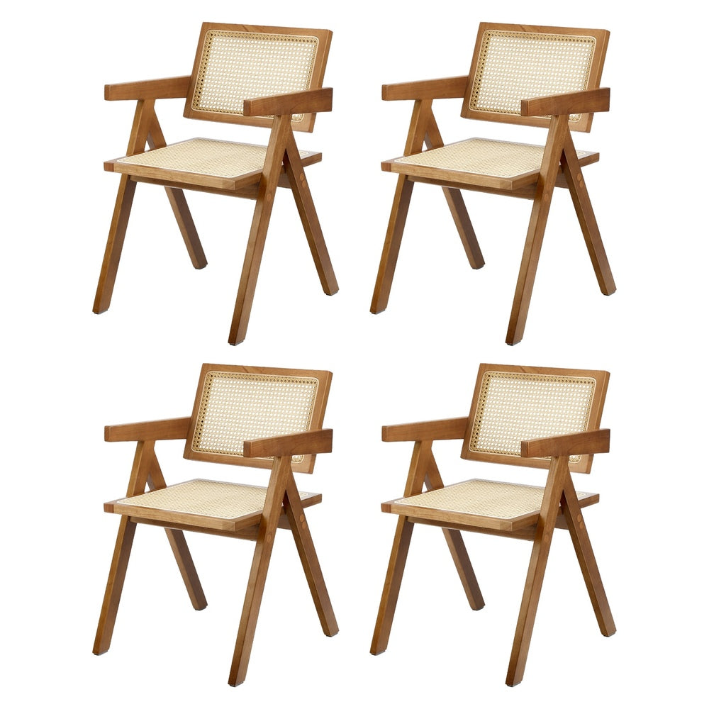 4x Dining Chairs Rattan Chair Wooden Walnut