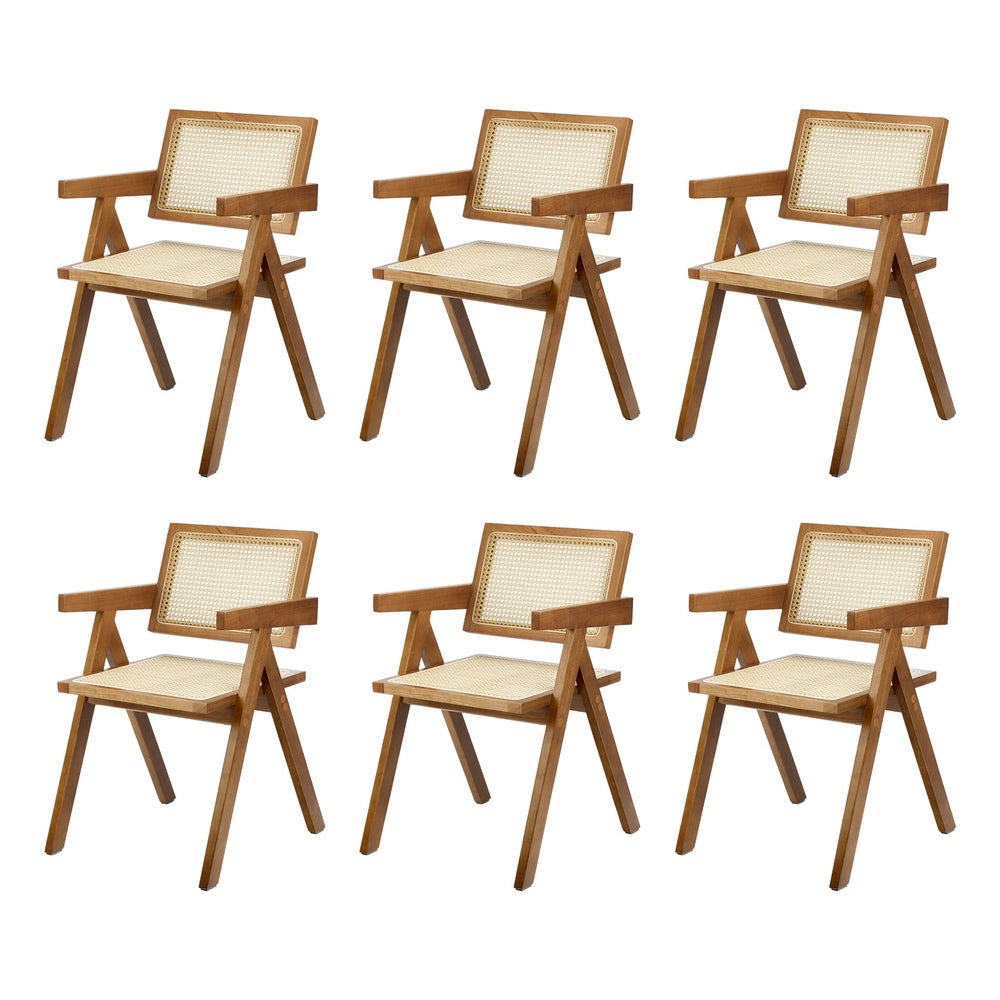 6x Dining Chairs Rattan Chair Wooden Walnut