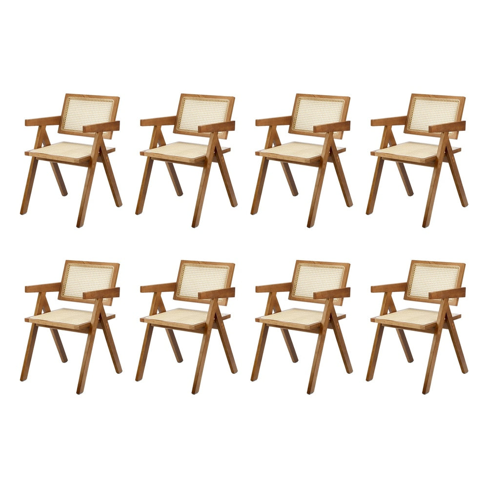 8x Dining Chairs Rattan Chair Wooden Walnut