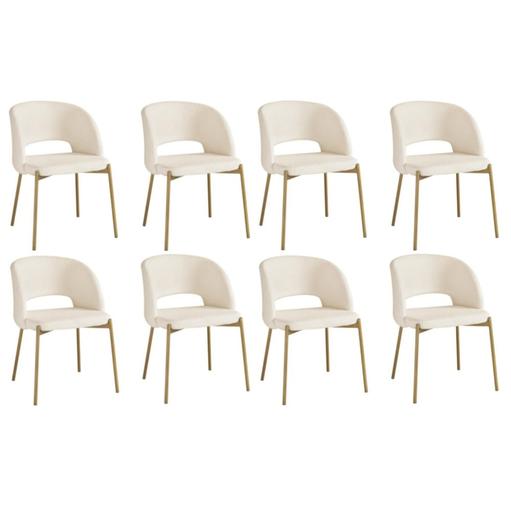 8x Dining Chair Tub Armchairs Sherpa White&Gold