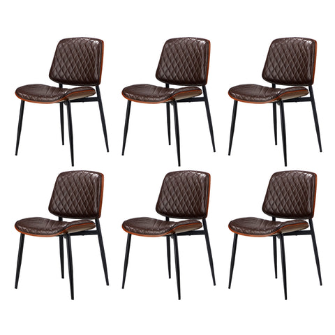 4x/6x Dining Chairs Leather Wooden Metal Legs Walnut