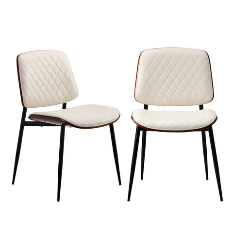 2x Dining Chairs PU Leather Wood Frame Metal Legs White