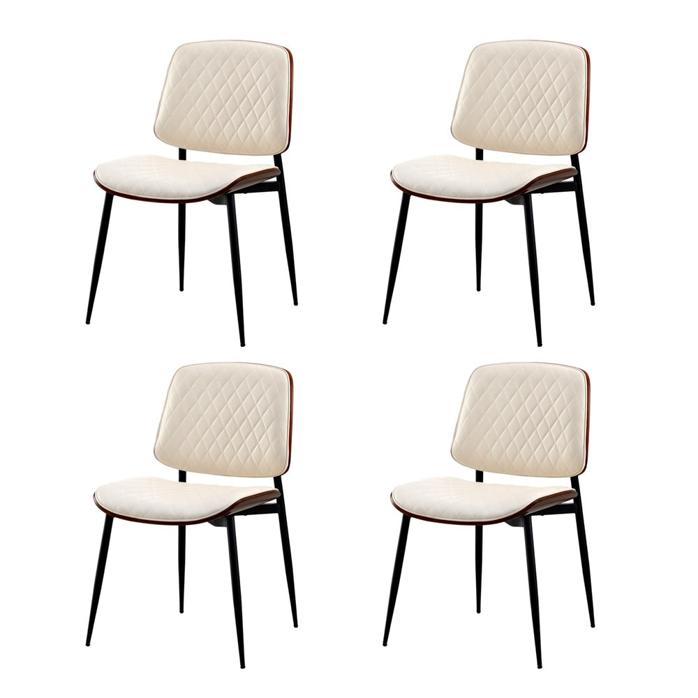 2x Dining Chairs PU Leather Wood Frame Metal Legs White