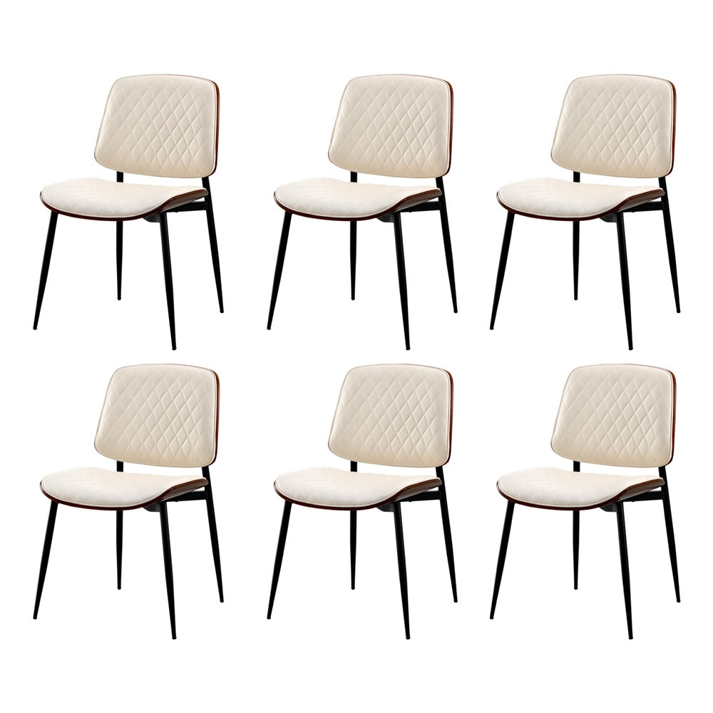 2x Dining Chairs PU Leather Wood Frame Metal Legs White