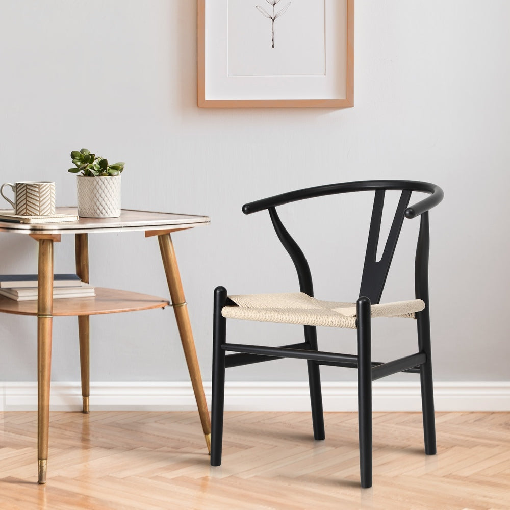 Dining Chair Wooden Hans Wegner Wishbone Black