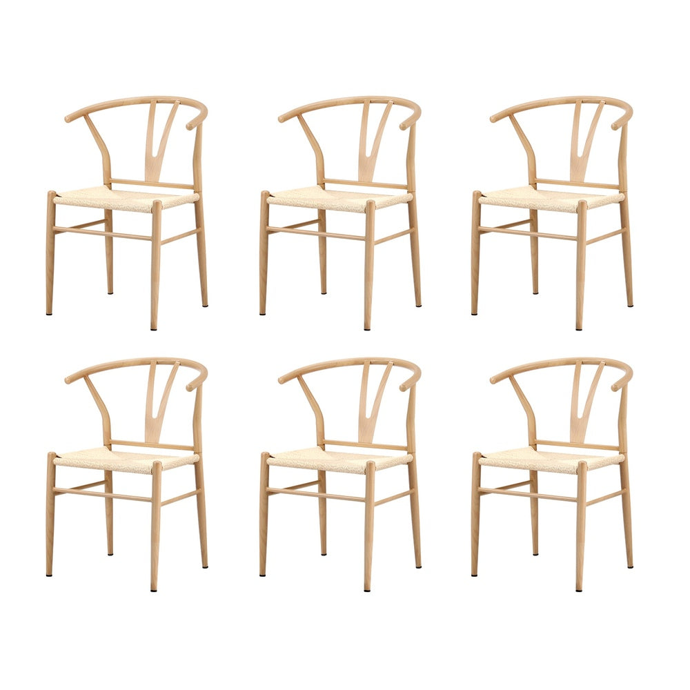 6x Dining Chair Metal Hans Wegner Chairs Wishbone Beige