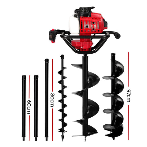 Post Hole Digger 92CC Petrol Motor Drill Extension Auger Bits Kits