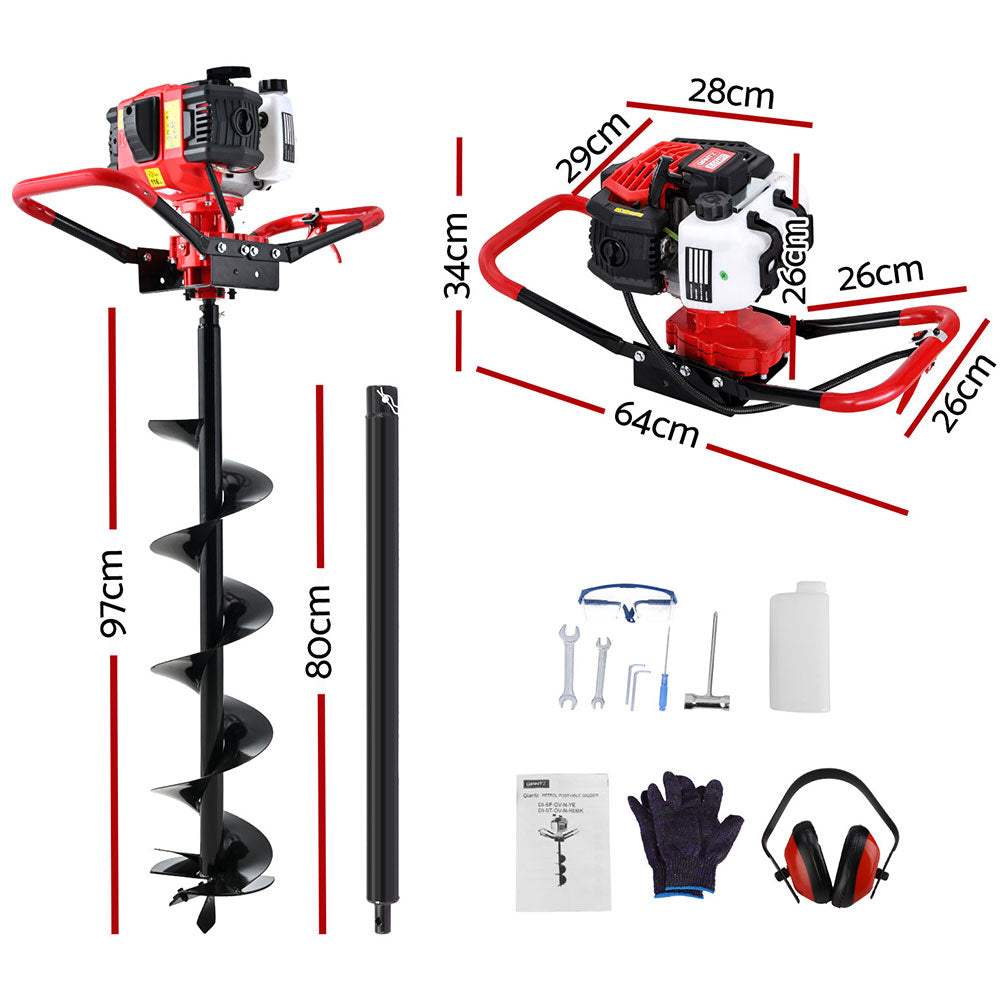 65Cc Post Hole Digger 200Mm Petrol Drill Auger Extension Bits