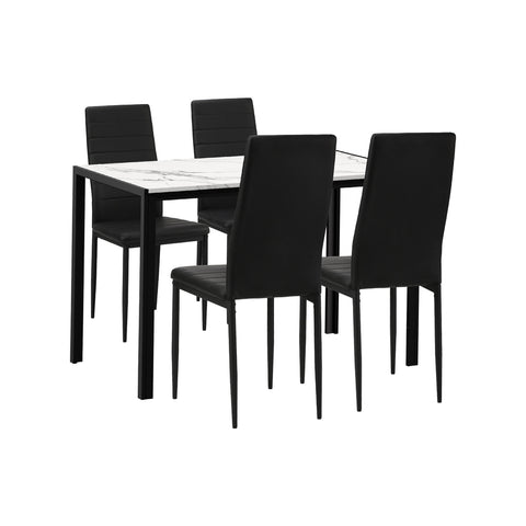 120cm Rectangle Dining Table with 4PCS Dining Chairs Marble White&Black