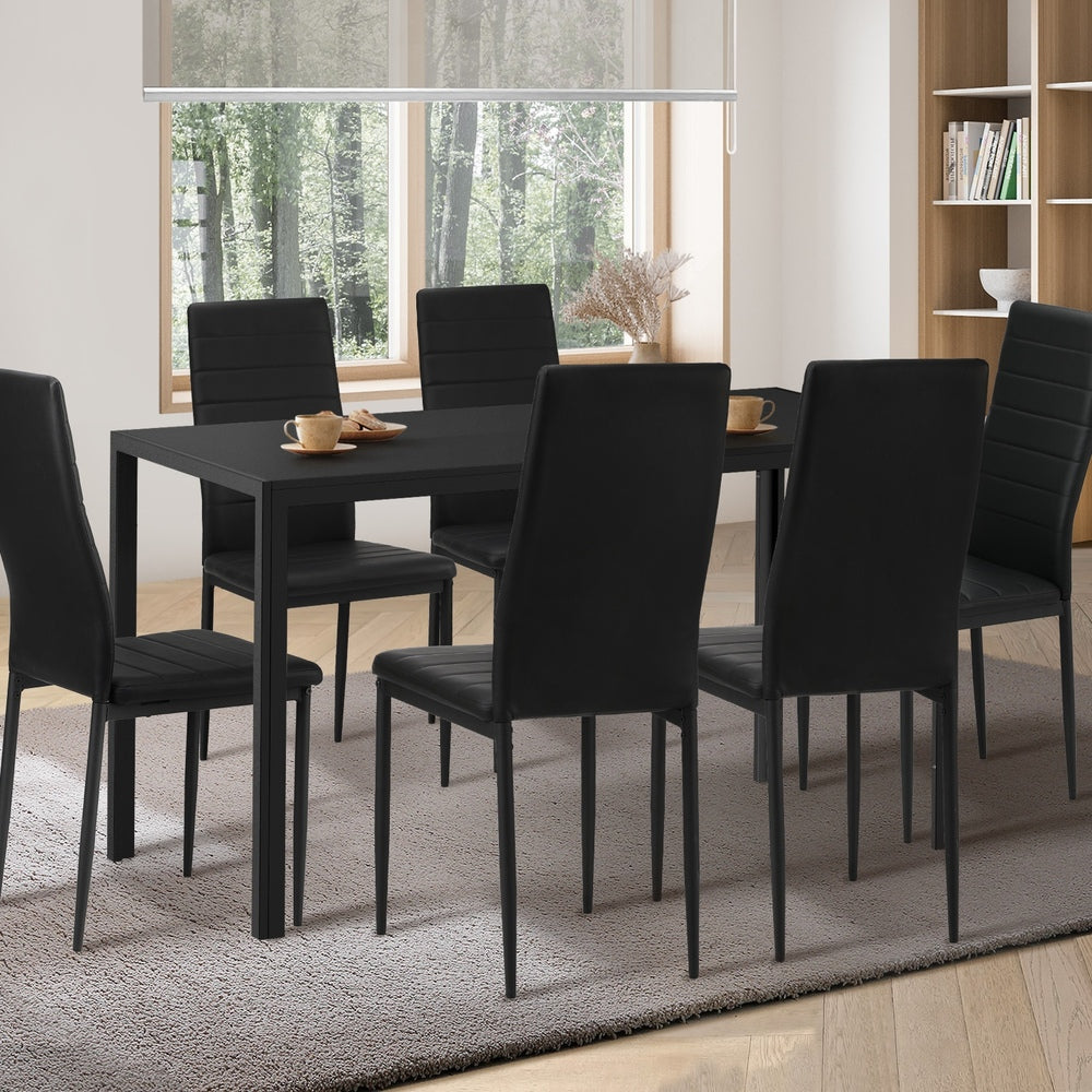 140cm Rectangle Dining Table with 6PCS Dining Chairs Marble White&Black