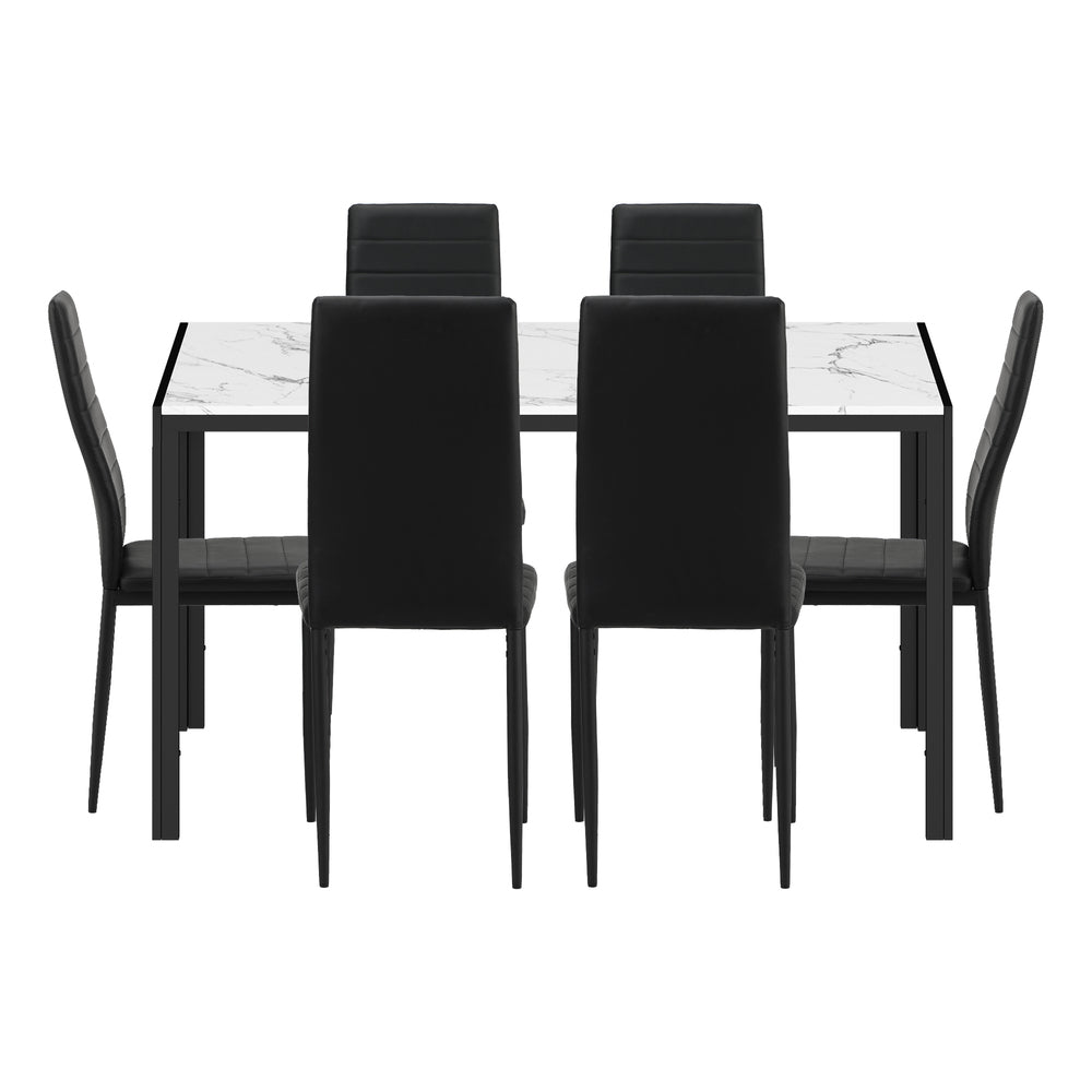 140cm Rectangle Dining Table with 6PCS Dining Chairs Marble White&Black