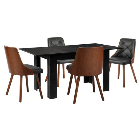 160cm Extendable Dining Table with 4PCS Chairs PU Leather