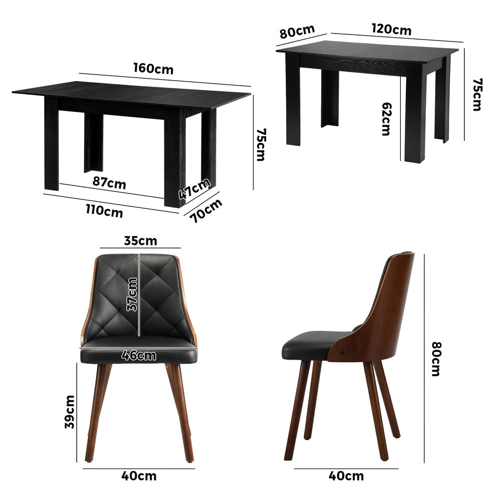 160cm Extendable Dining Table with 6PCS Chairs PU Leather