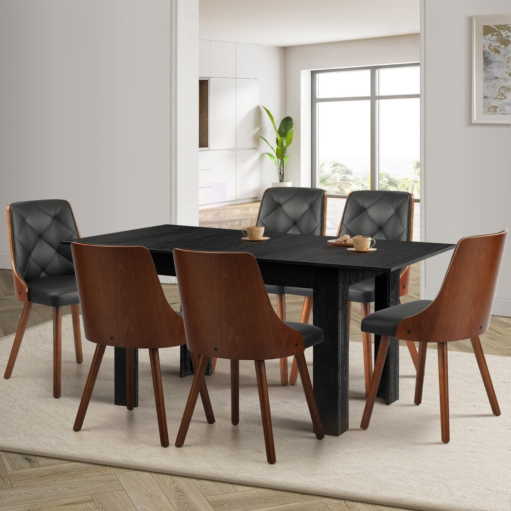 160cm Extendable Dining Table with 6PCS Chairs PU Leather